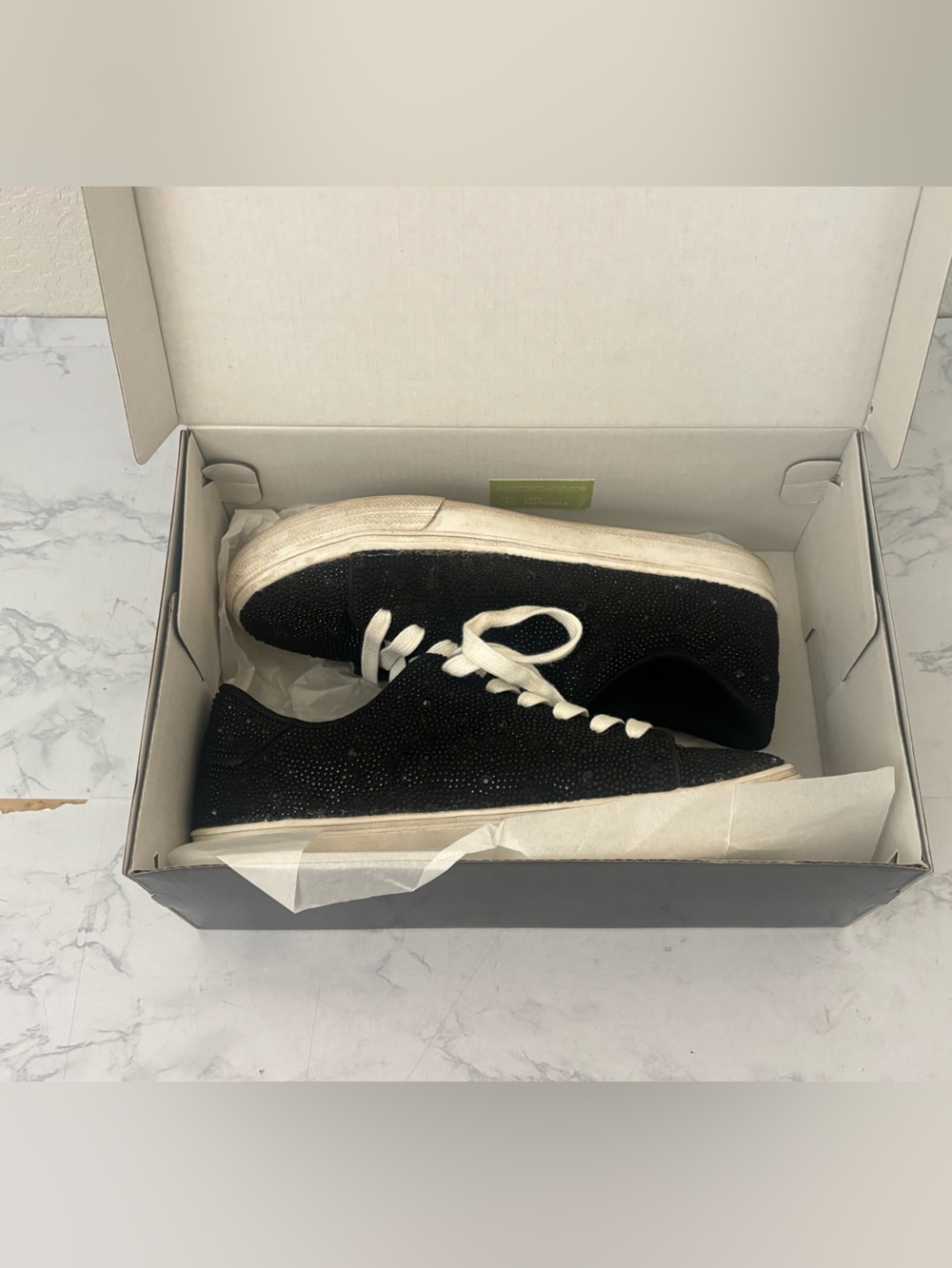Masseys Women's Veronica Lace-Up Rhinestone Sneakers Black Diamond Sz 8M